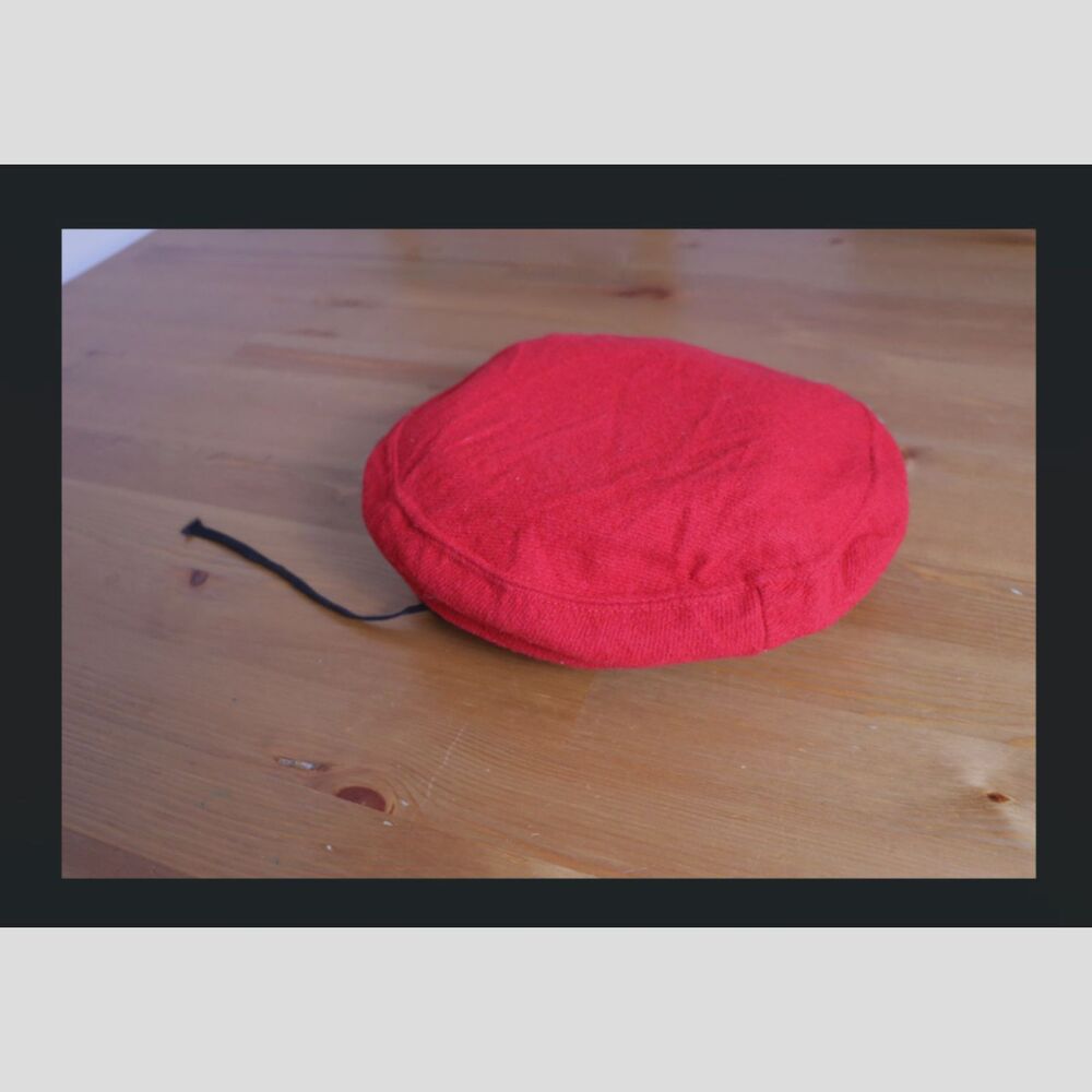 Vintage Military Army Beret Red Black Wool Adjustable Size 7 1/4 Combat Hat